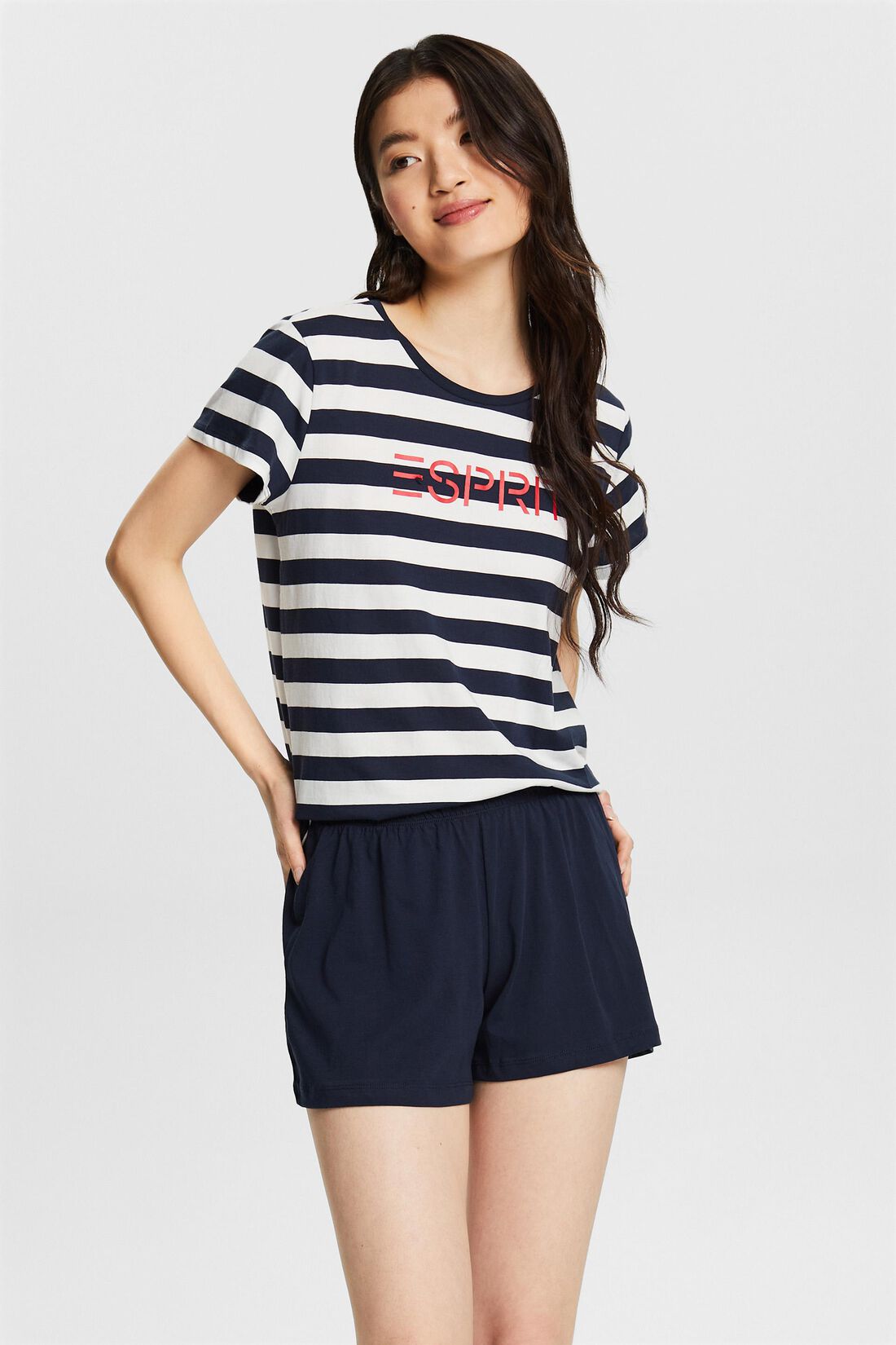 Esprit Shortama gestreept met logo - Boxy 014EF1Y327 - Navy