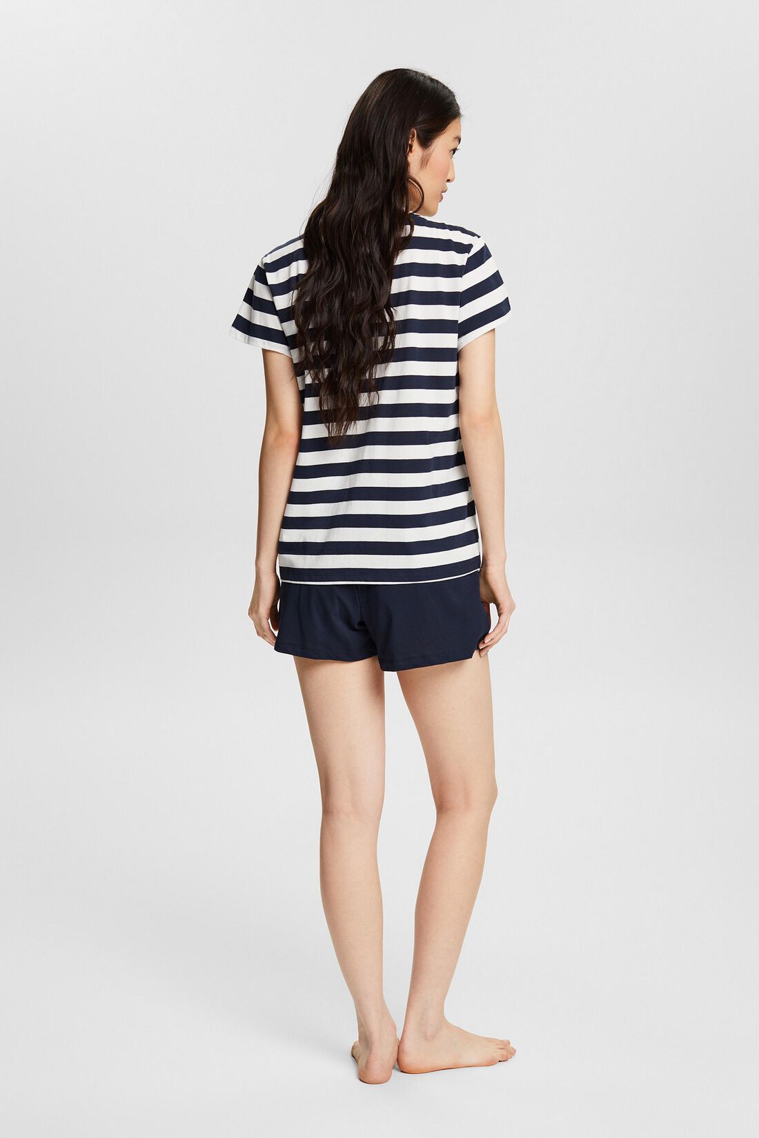 Esprit Shortama gestreept met logo - Boxy 014EF1Y327 - Navy