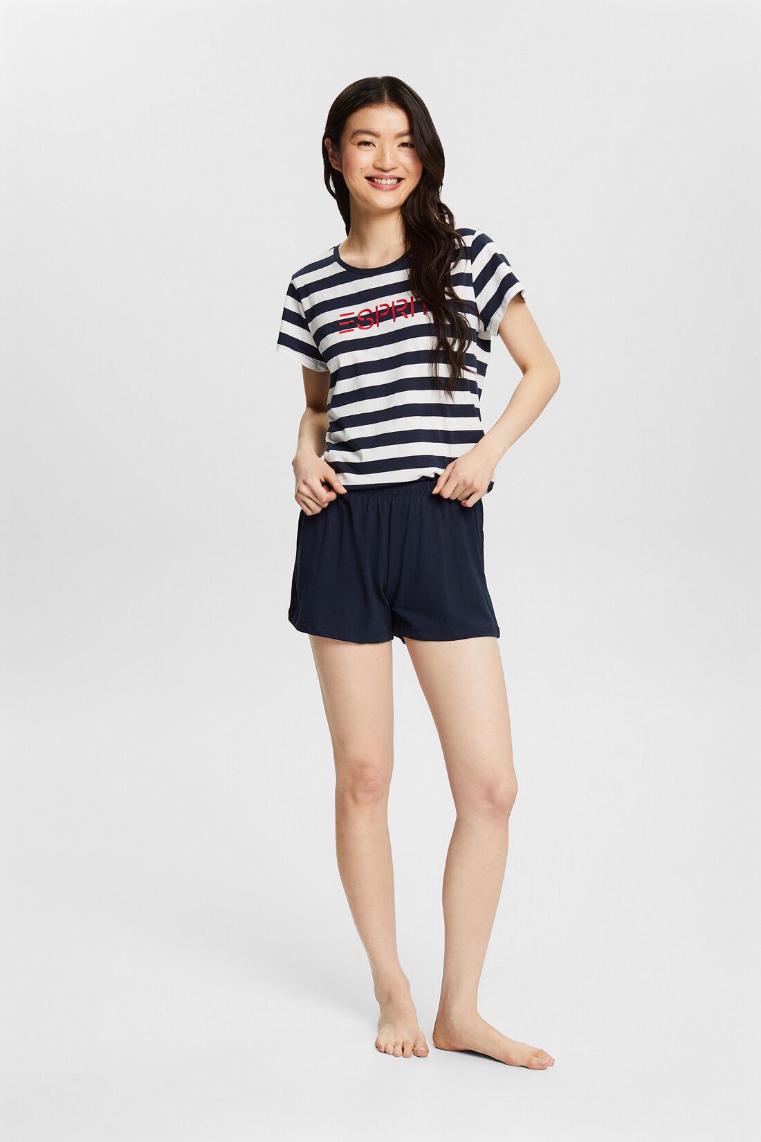 Esprit Shortama gestreept met logo - Boxy 014EF1Y327 - Navy