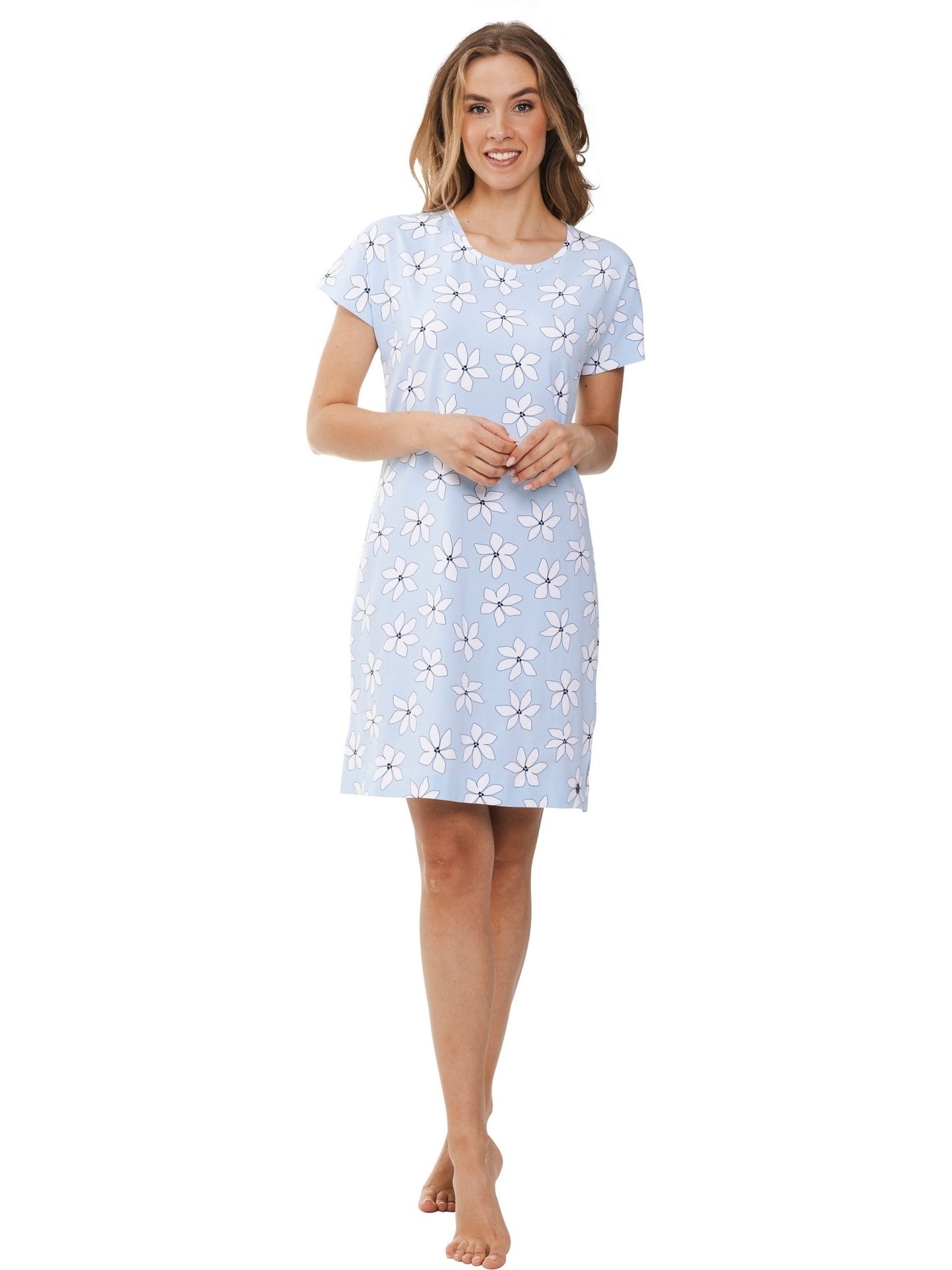 Rebelle Nachthemd met witte bloemenprint - 111251-618-2 - Licht blauw