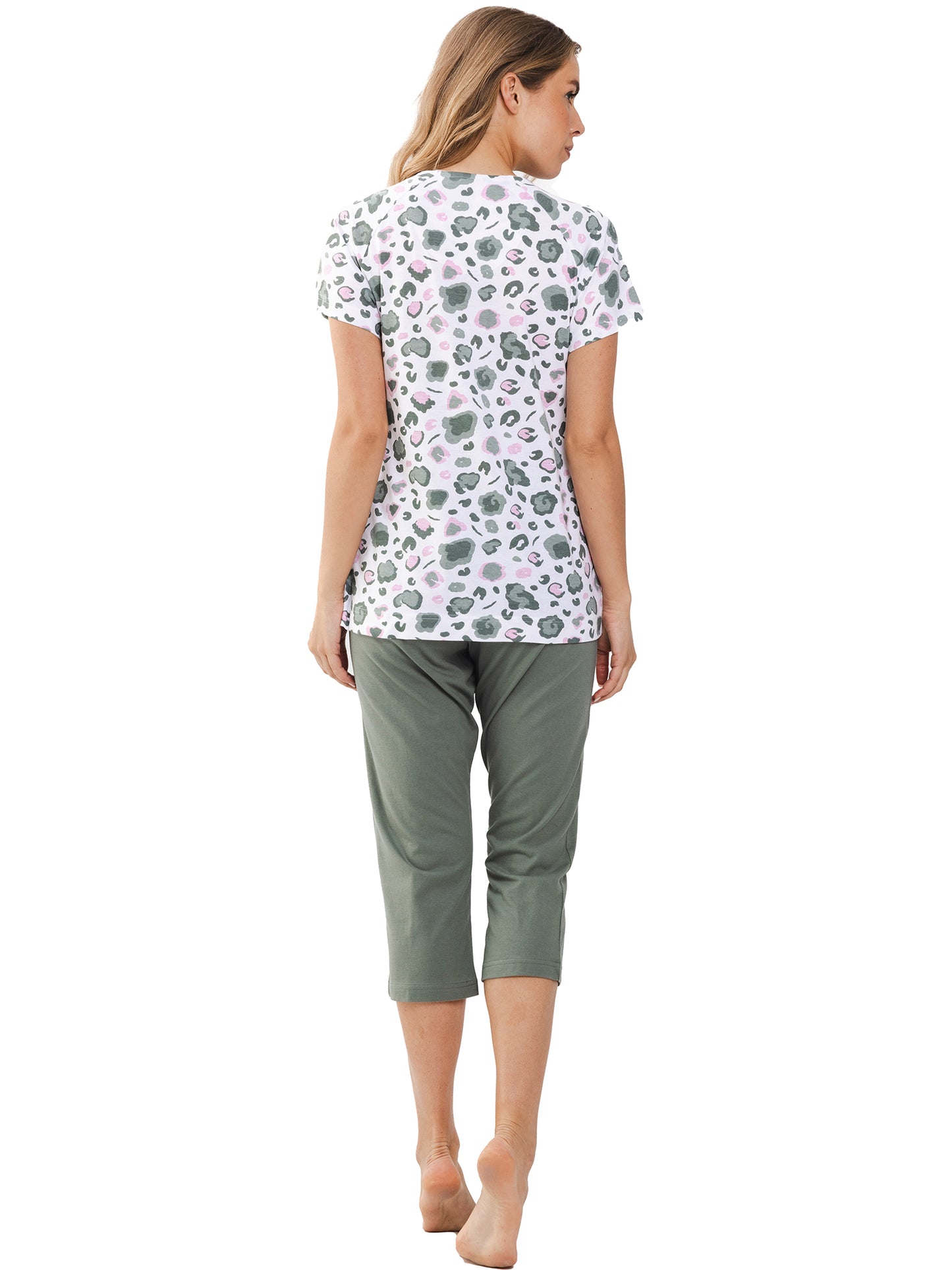 Pastunette pyjama met fantasieprint en een capribroek - 121251-107-1 - donker groen