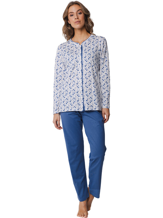 Pastunette doorknoop pyjama in minimalistisch patroon - 20242-150-6 - Blauw/wit