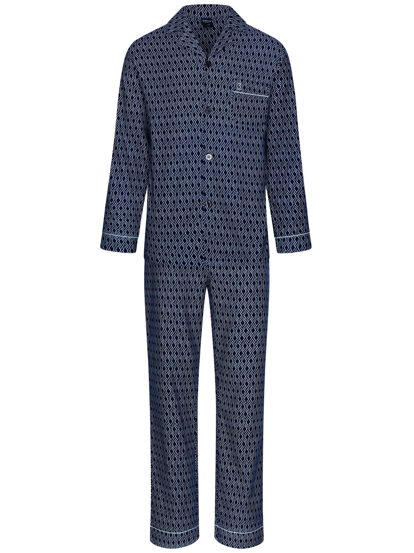 Robson flanellen heren pyjama doorknoop - 27242-720-6 - Donker blauw