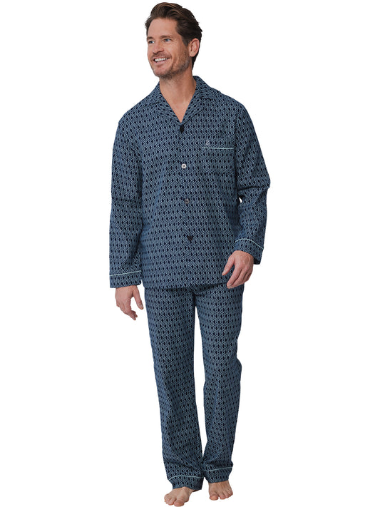 Robson flanellen heren pyjama doorknoop - 27242-720-6 - Donker blauw