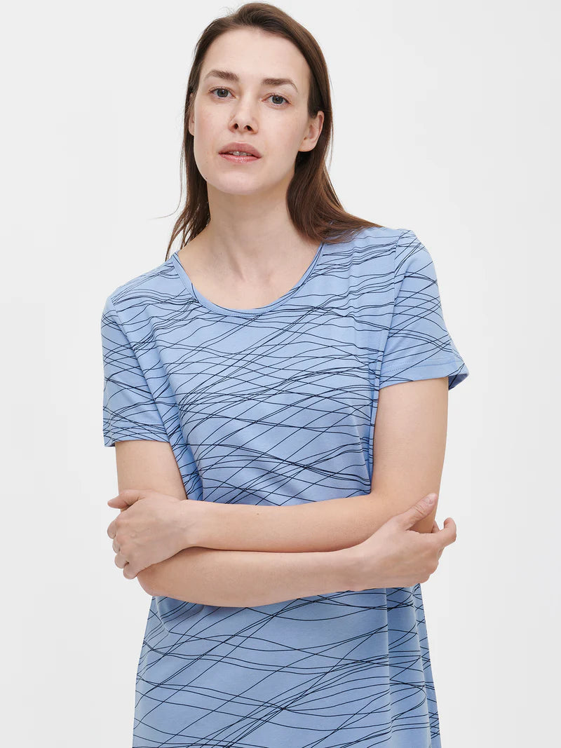 Nanso big shirt korte mouw grafische lijnen - LANKA 28694 - Licht blauw (2304)