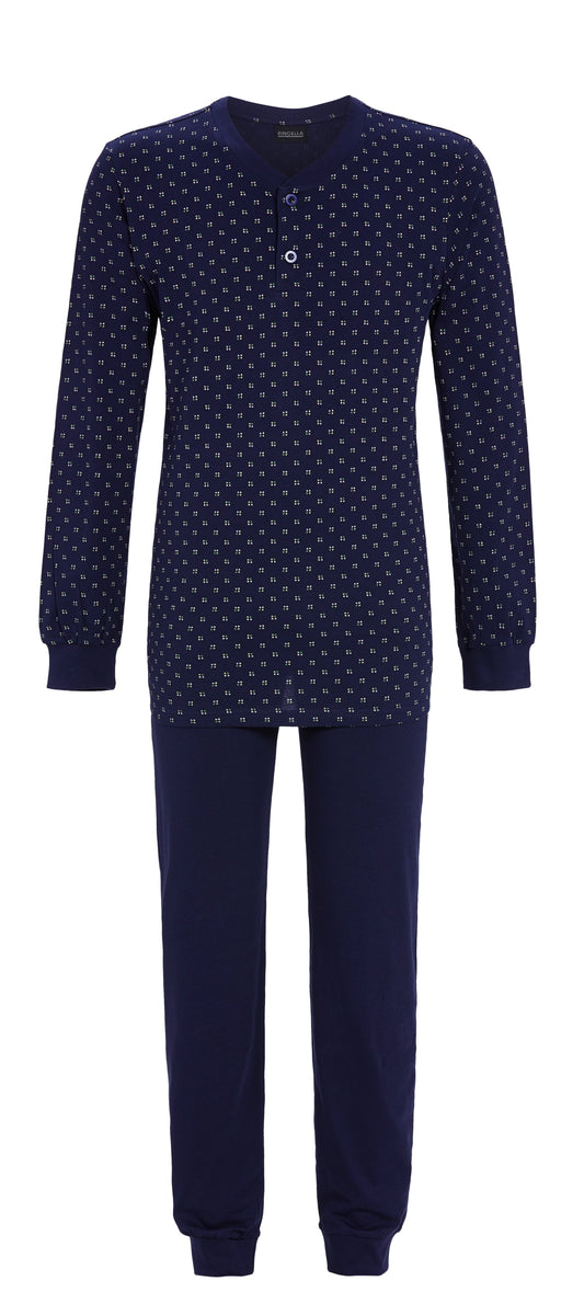 Ringella heren Pyjama knoopsluiting en boorden - 4541289 - Donker blauw