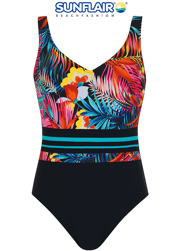 Sunflair badpak beautyform shapewear - 72004 - Zwart bloemenprint