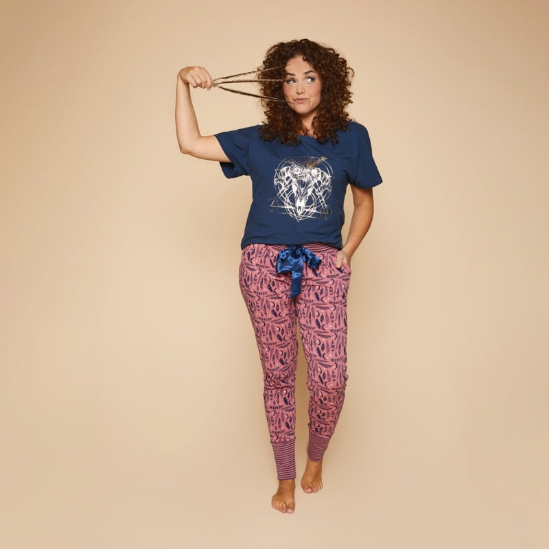 Charlie Choe Dames Pyjama broek - T47140-38 - Donkerroze Veren