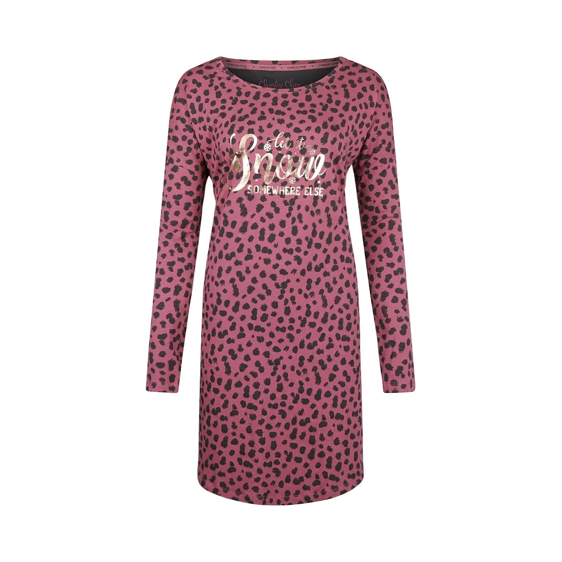 Charlie Choe Dames Nachthemd Bigshirt - S49100-38 - Cassis Roze Panter