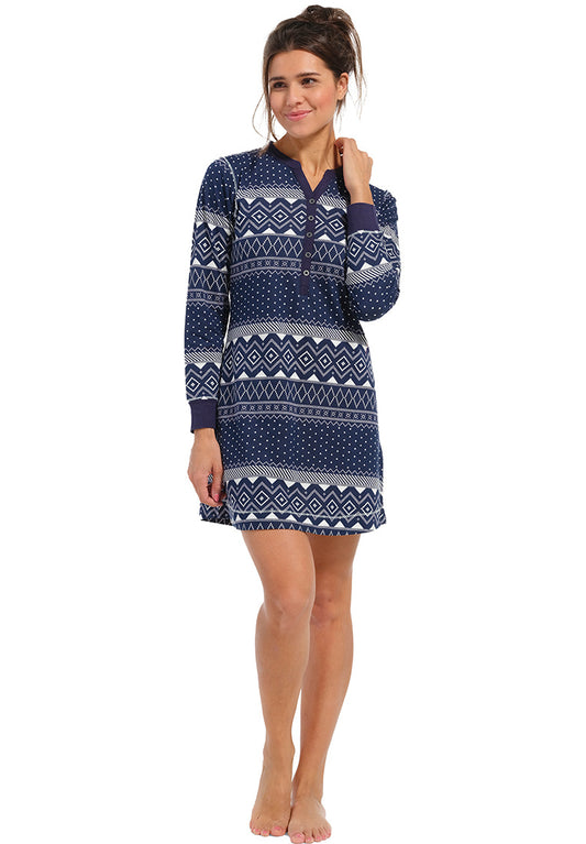 Rebelle Nachthemd noorse print met boorden - 11232-470-4 - donker blauw