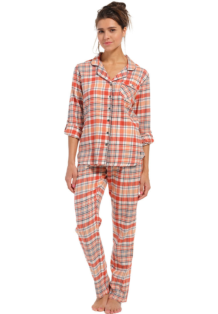 Rebelle pyjama doorknoop flannel - 21232-410-6 - dark salmon