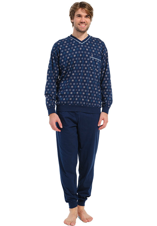 Robson heren pyjama met boorden - 27232-716-2 - donker blauw