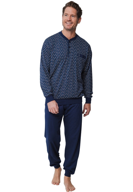 Robson heren pyjama knoopsluiting met boorden - 27242-716-4 - donker blauw